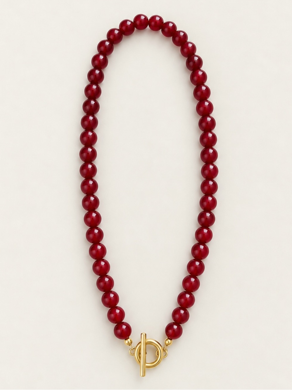 New! Cranberry Red Beaded Gold Toggle Necklace NWOT